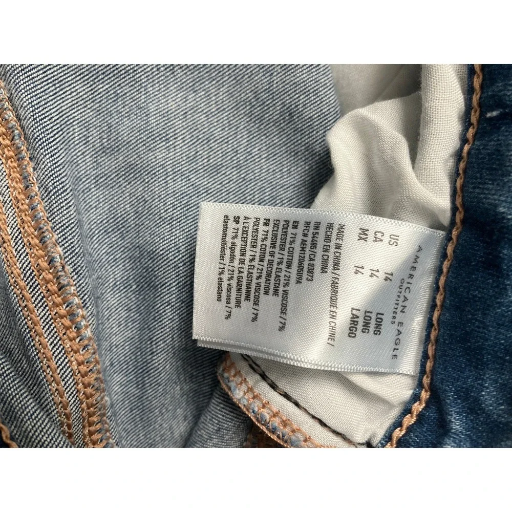 American Eagle Womens‎ High Waisted Blue Distressed Skinny Jeans Long Size 14 - Picture 6 of 10